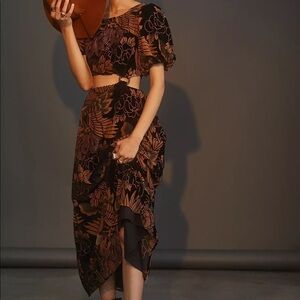 Anthropologie Let Me‎ Be Burnout Velvet Cutout Maxi Dress NWT